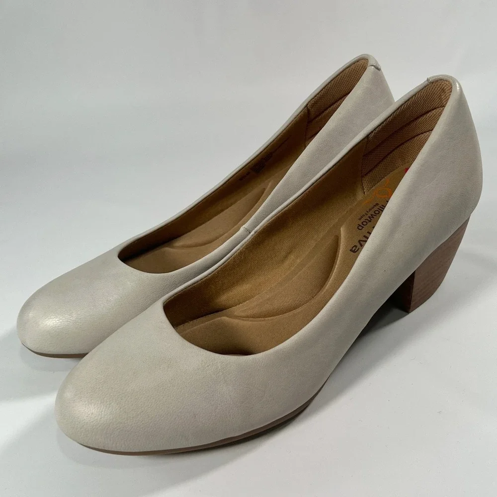 Comfortiva Amora Women's Tapioca Grey Leather Block Heel‎ Comfort Pumps 9.5M